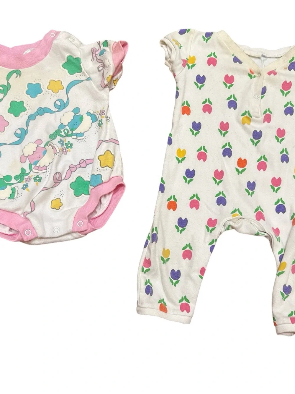 Vintage 90s Baby Girl One Piece Bodysuit Bundle 0-6 Months Bears Floral Sheep